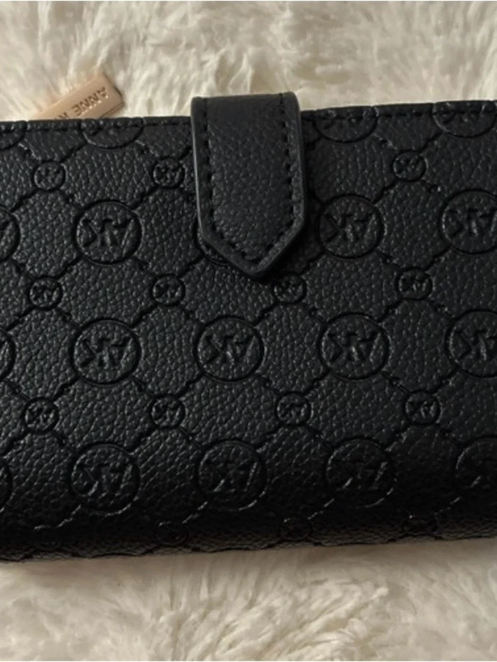 Anne Klein Black Embossed Leather Wallet with Gold AK Emblem